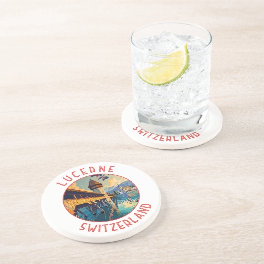 Luzern Schweiz Retro Distressed Circle Getränkeuntersetzer (Seite)