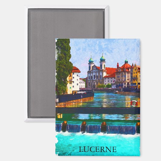 Luzern Schweiz Schweizer Wasserfarbe Magnet (Vorderseite/Rückseite)