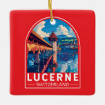 Luzern Schweiz Tourismus Vintag Keramikornament<br><div class="desc">Luzerner Retrovektor-Reisedesign. Luzern,  eine Kompaktstadt in der Schweiz,  bekannt für ihre bewahrte mittelalterliche Architektur,  liegt inmitten schneebedeckter Berge am Vierwaldstättersee.</div>