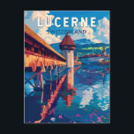 Luzern Schweiz Tourismus Vintag Postkarte<br><div class="desc">Luzerner Retrovektor-Reisedesign. Luzern,  eine Kompaktstadt in der Schweiz,  bekannt für ihre bewahrte mittelalterliche Architektur,  liegt inmitten schneebedeckter Berge am Vierwaldstättersee.</div>
