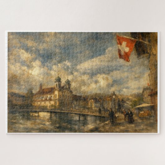 Luzern Schweizer Flagge & Jesuitenkirche Art Puzzl Puzzle (Horizontal)