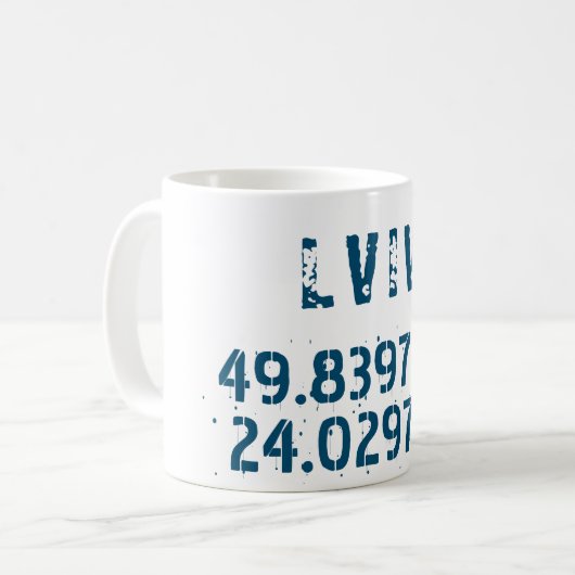Lwiw Ukraine Latitude & Longitude beunruhigt Kaffeetasse (Vorderseite Links)