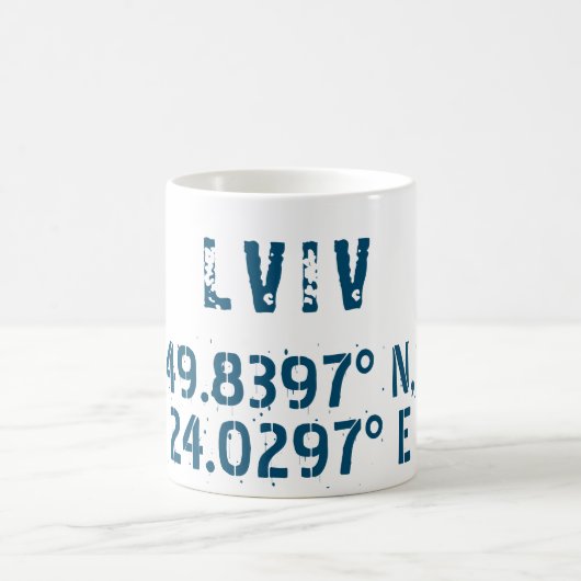 Lwiw Ukraine Latitude & Longitude beunruhigt Kaffeetasse (Mittel)