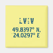 Lwiw Ukraine Latitude & Longitude beunruhigt Magnet (Vorne)