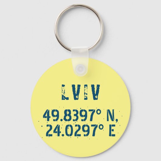Lwiw Ukraine Latitude & Longitude beunruhigt Schlüsselanhänger (Vorderseite)