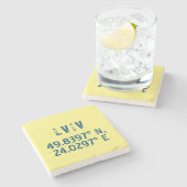 Lwiw Ukraine Latitude & Longitude beunruhigt Steinuntersetzer (Seitenansicht)