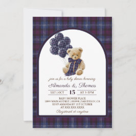Lxury Bear Balloons Plaid Baby Shower Einladung