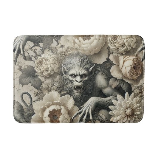 Lycanthropic Splendor - Gothic Werewolf Floral Badematte (Vorderseite)
