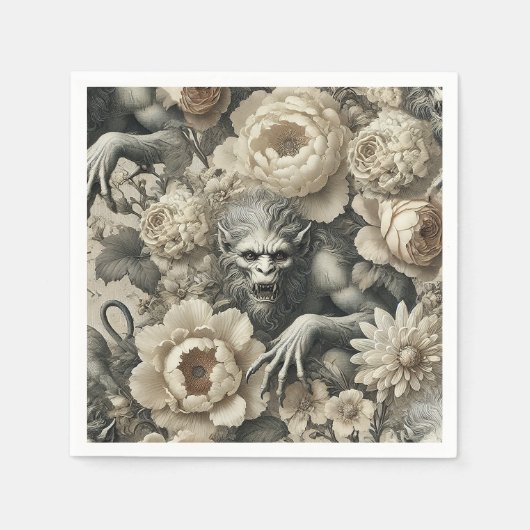 Lycanthropic Splendor - Gothic Werewolf Floral Serviette (Vorderseite)