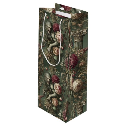 Lycanthropic Verdant - Gotisches Blumendesign Geschenktüte Für Weinflaschen (Vorderseite Schrägansicht)