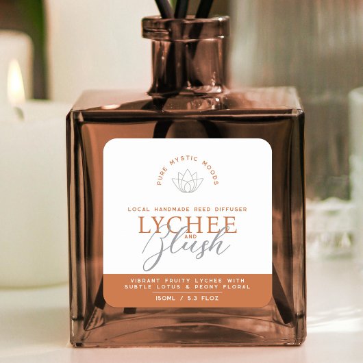 Lychee Blush-Brennoorange-Reed-Diffusorprodukt Quadratischer Aufkleber
