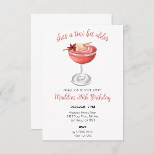 Lychee Martini Einladung zum Geburtstag (Vorne/Hinten)
