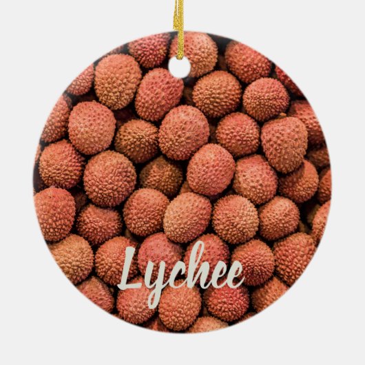 Lychee oder Litchi Frucht vegan und vegetarisch ge Keramik Ornament (Hinten)
