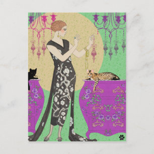 Lydia & Bengal in Fuchsia und Grün Postkarte
