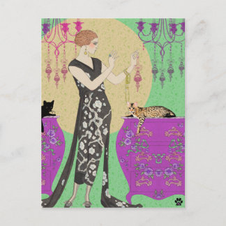 Lydia & Bengal in Fuchsia und Grün Postkarte