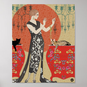 Lydia & Bengal in Rot und Gold Poster