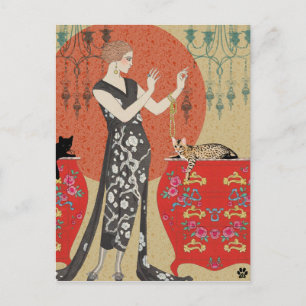 Lydia & Bengal in Rot und Gold Postkarte