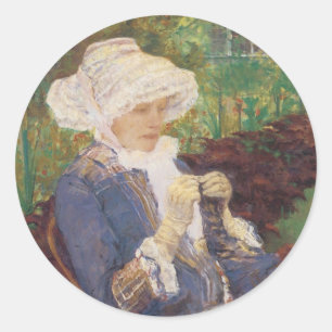 Lydia häkelnd im Garten von Marly, Mary Cassatt Runder Aufkleber