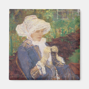 Lydia häkelt im Garten in Marly, Mary Cassatt Magnet
