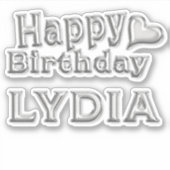 Lydia Happy Birthday silver Aufkleber Sticker (Vorderseite)