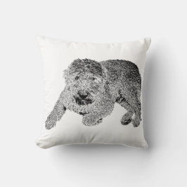 Lying Dog Throw Pillow – Black & White Curl Detail Kissen
