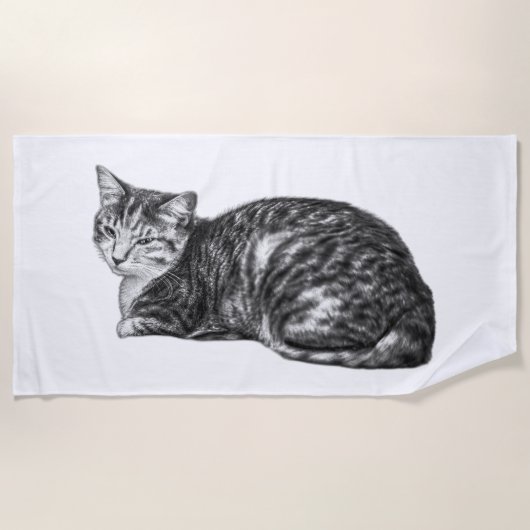 Lying Tabby Cat Monochrome Strandtuch (Vorderseite)