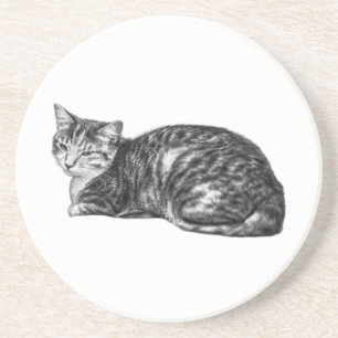 Lying Tabby Cat Monochrome Untersetzer