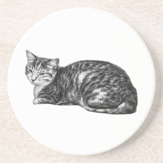 Lying Tabby Cat Monochrome Untersetzer (Vorne)