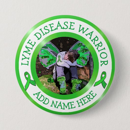 Lyme-Borreliose-Krieger-Schleifen-Unterstützungsbu Button (Vorderseite)