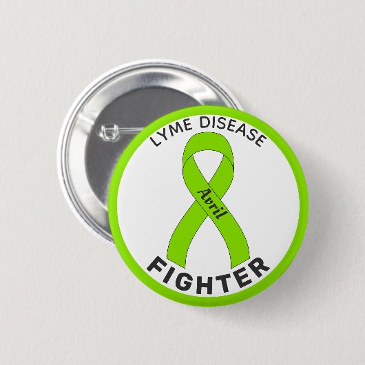 Lyme Disease Fighter Ribbon White Button (Vorne & Hinten)