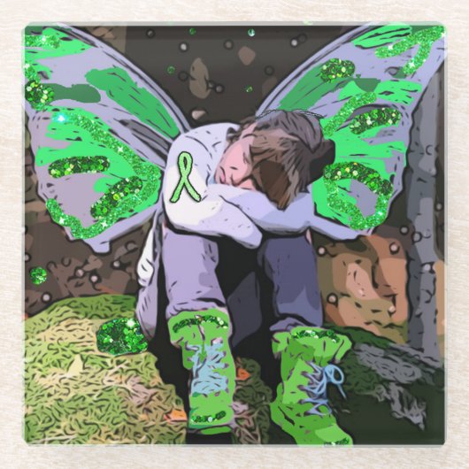 Lyme Disease Warrior Engel oder Fairy "Be Strong" Glasuntersetzer (Vorderseite)