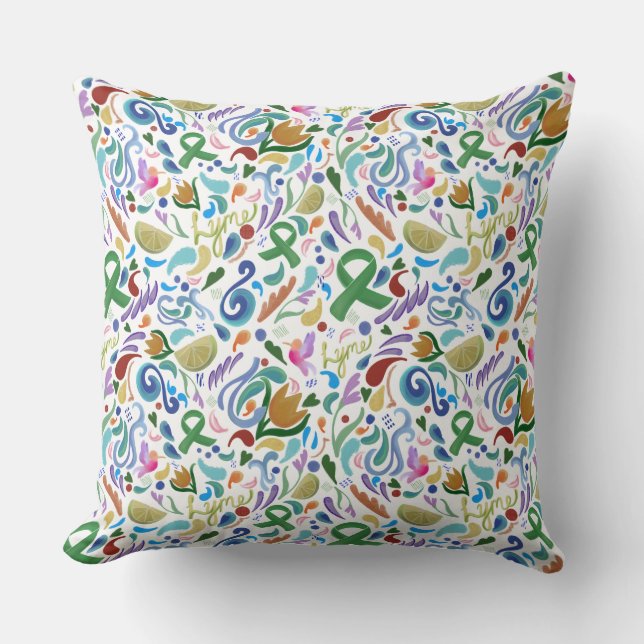 Lyme Heart Awareness Green Ribbon Pillow Kissen (Vorderseite)