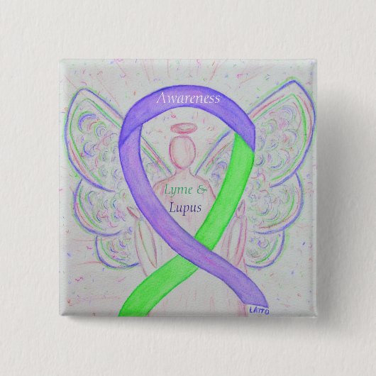 Lyme & Lupus Awareness Angel Ribbon Custom Buttons (Vorderseite)