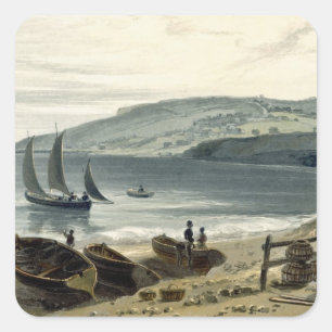 Lyme Regis, aus Charmouth, Dorset, aus "A Voyage" Quadratischer Aufkleber
