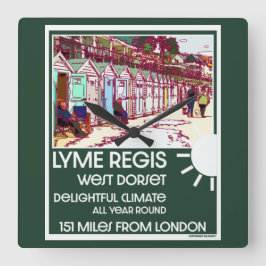 Lyme Regis Dorset England Vintage British Holiday  Quadratische Wanduhr
