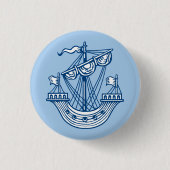 Lymphad (Heraldisches Schiff) - Indigostil Blau Button (Vorderseite)