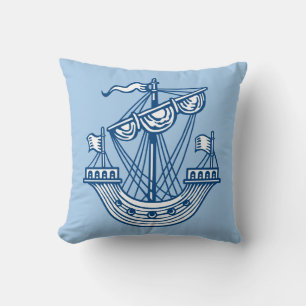 Lymphad (Heraldisches Schiff) - Indigostil Blau Kissen