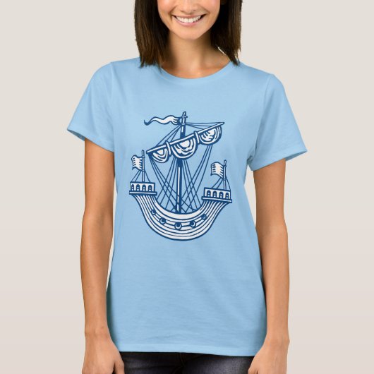 Lymphad (Heraldisches Schiff) - Indigostil Blau T-Shirt (Vorderseite)