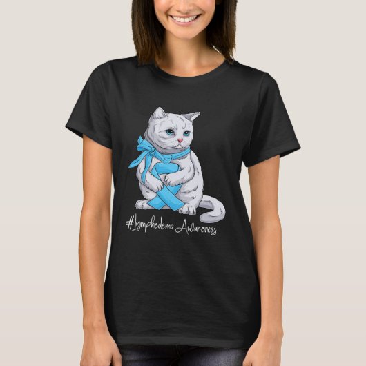 Lymphedema Awareness Month Light Blue Ribbon Cat T-Shirt (Vorderseite)