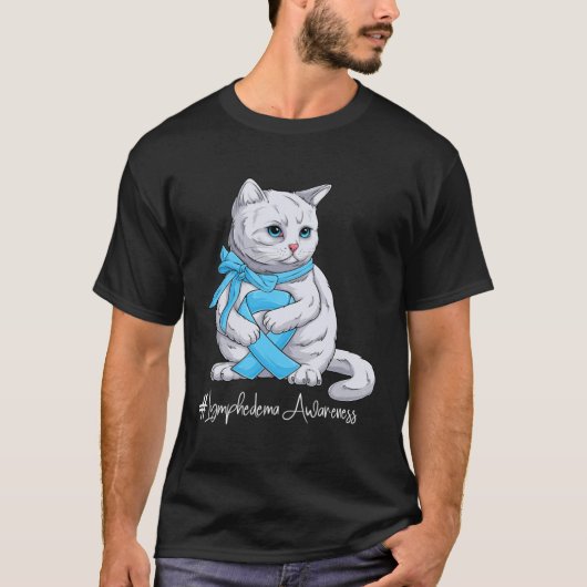 Lymphedema Awareness Month Light Blue Ribbon Cat T-Shirt (Vorderseite)