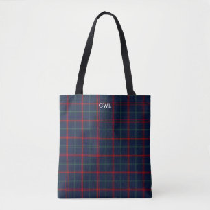 Lynch Clan Tartan Navy Kariertes Monogramm Tasche