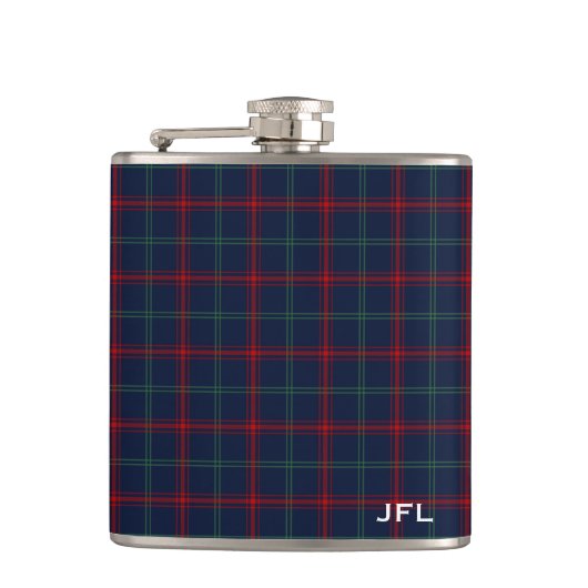 Lynch Tartan Monogram Navy Blue Kariert Flachmann (Vorderseite)