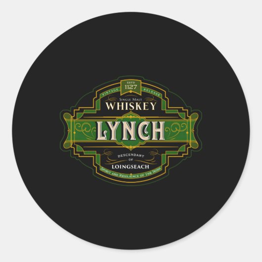 Lynch Whiskey Old Irish Family Names Whisky Marken Runder Aufkleber (Vorderseite)