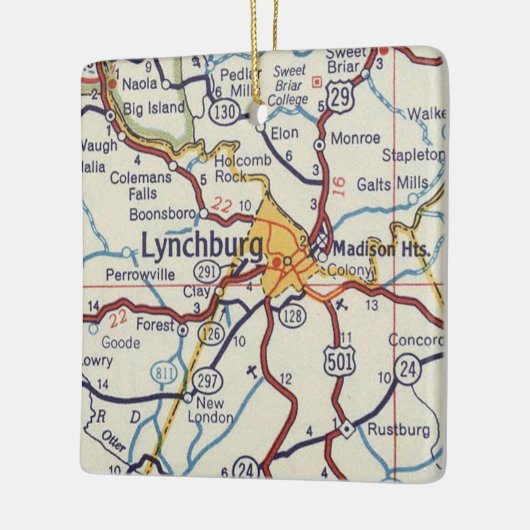Lynchburg VA Vintag Map Keramikornament (Links)