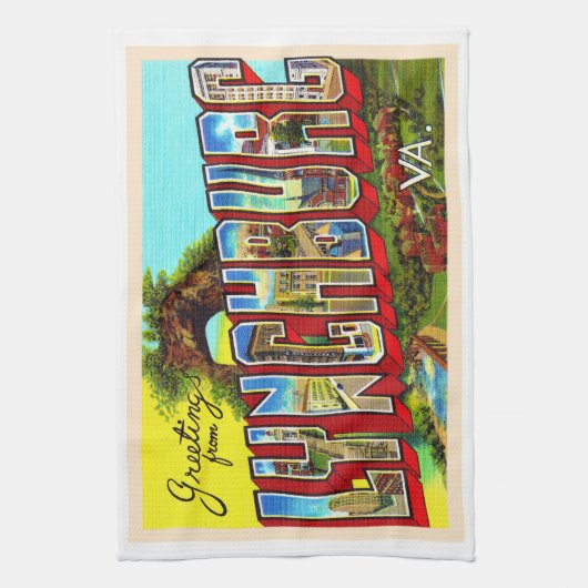 Lynchburg Virginia Vintag Großbuchstabe Postkarte Geschirrtuch (Vertikal)