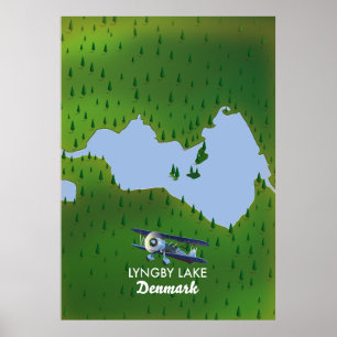 Lyngby Lake Denmark Karte Poster