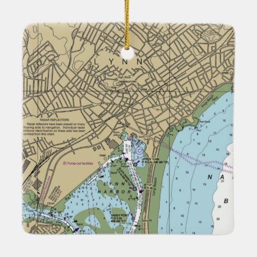 Lynn MA Nautical Chart Keramikornament (Rückseite)