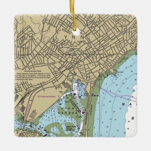 Lynn MA Nautical Chart Keramikornament (Vorderseite)