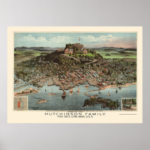 Lynn, MA Panoramic Karte - 1881 Poster
