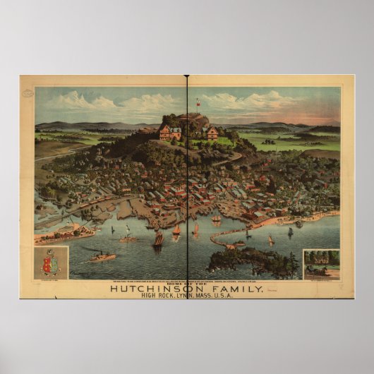 Lynn Massachusetts 1881 Antike Panoramakarte Poster (Vorne)
